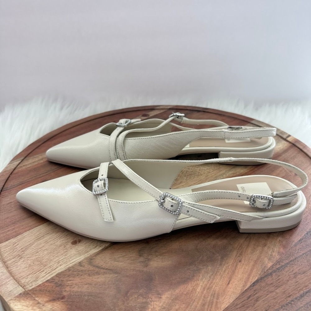 Dolce Vita Womens Ivory Pearl Leather Slingback Pointed Toe Buckle Flats Size 9 - Picture 7 of 12